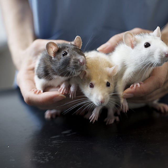 Een groep ratten in de handen van een persoon.