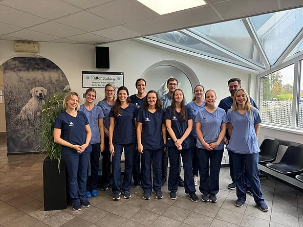 Een groep mensen die blauwe uniformen dragen.